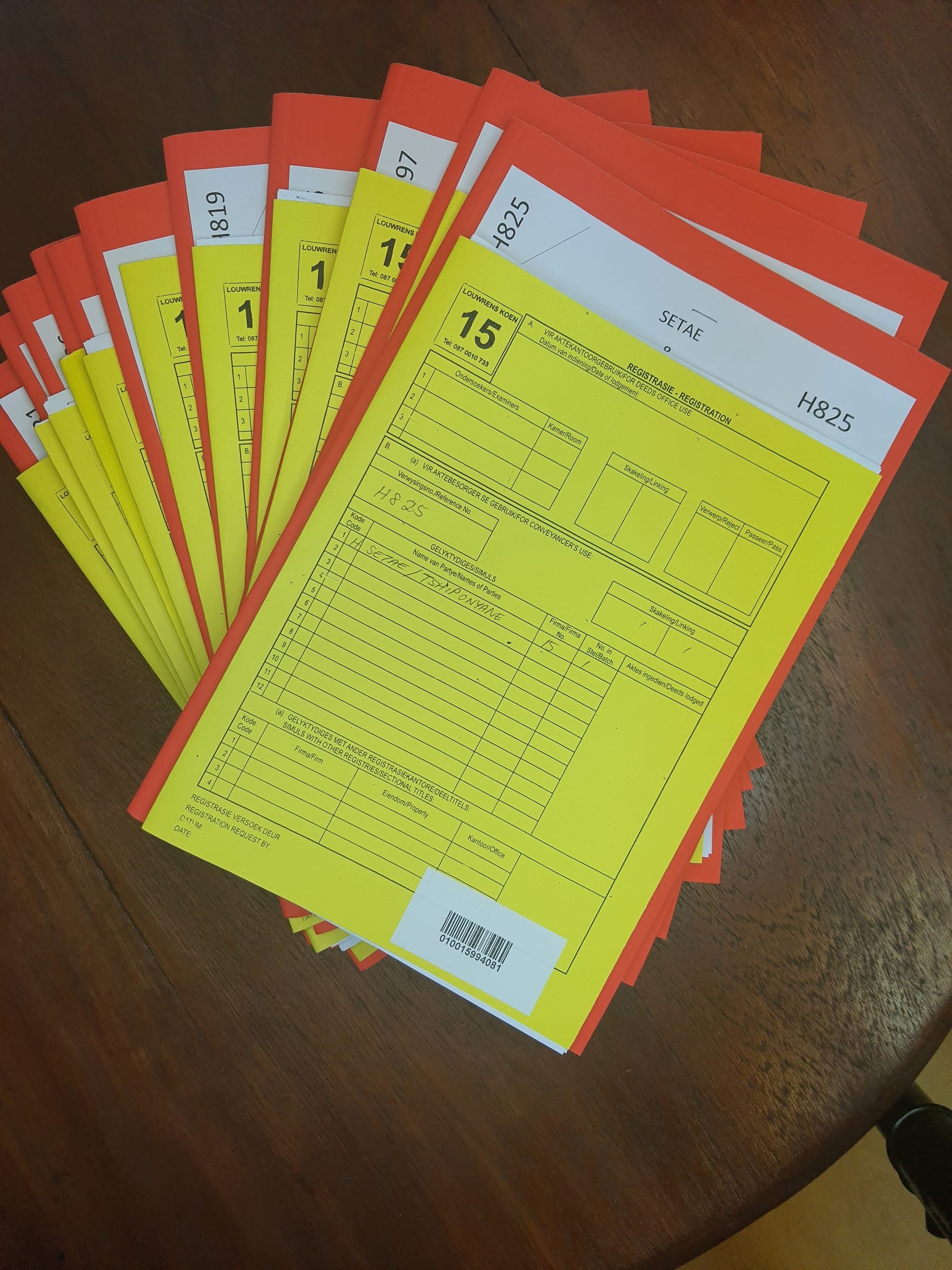 Antenuptial Contracts ready to be lodged for Registration in the Deeds Office