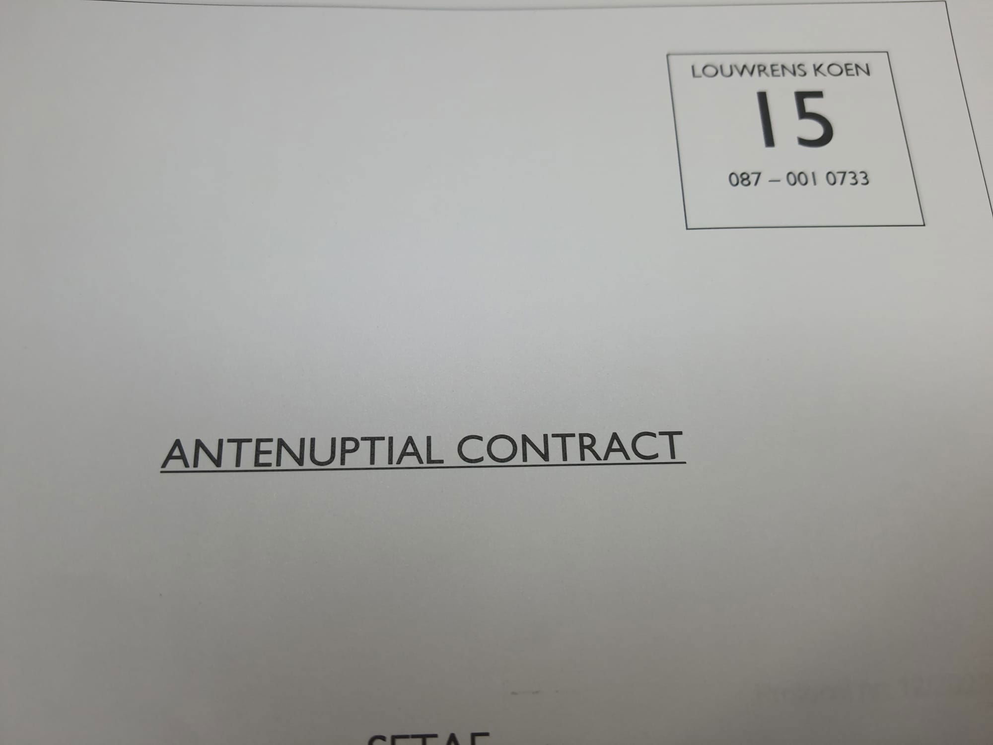 Antenuptial Contract Law Firm Lodgement Number 15