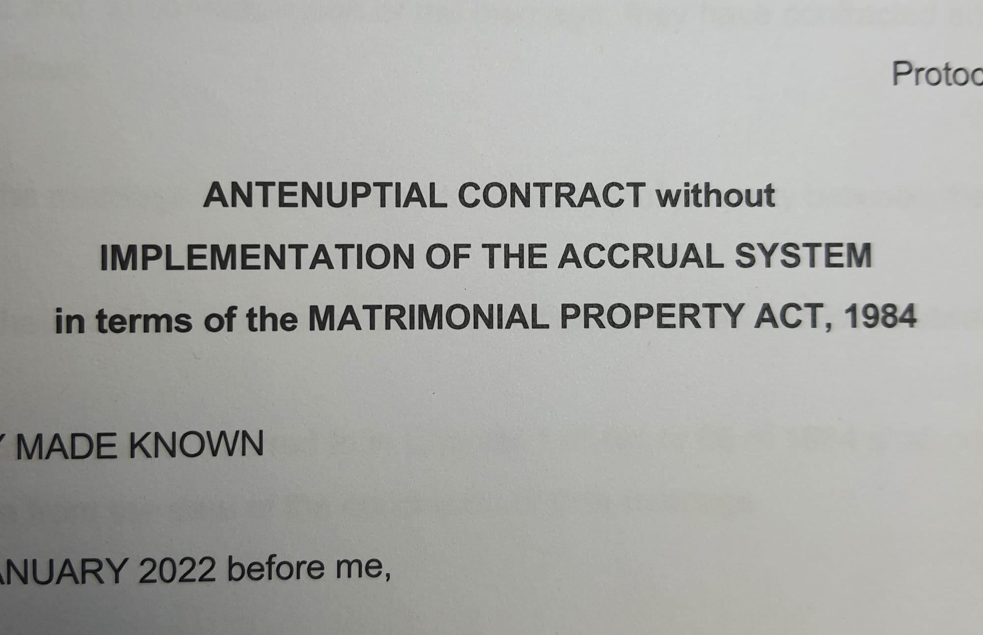 Atenuptial Contract without implementation of the accrual system.