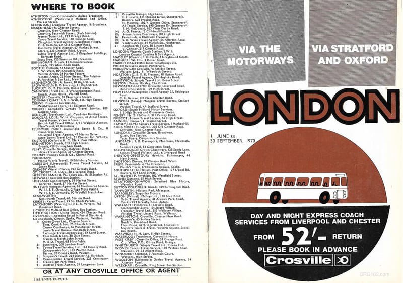 Services X1/X18/X61 Liverpool - London timetables - 1970