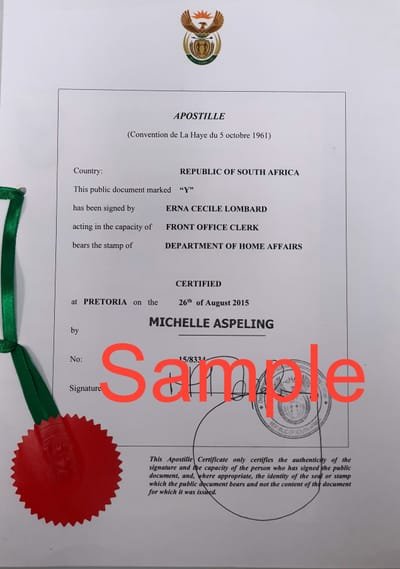 What does a South-African Issued Apostille look like? image