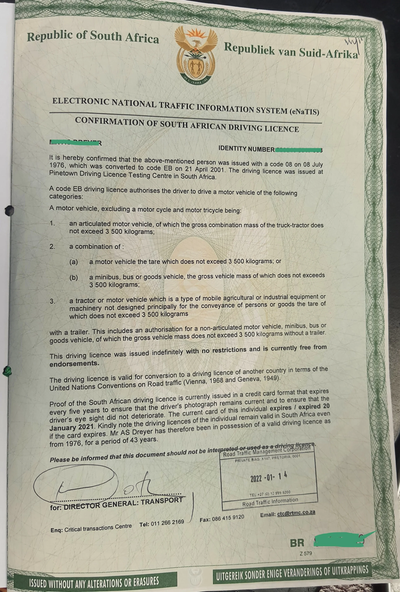 Driver's License Verification Letters in South Africa image