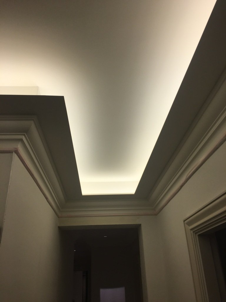 Cheyne Walk SW3 flat refurbishment - Viabizzuno coffered ceiling detail with LED lighting