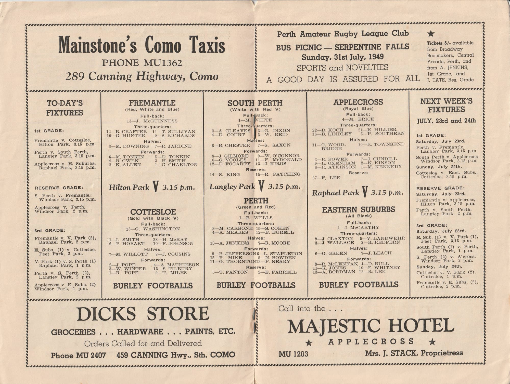 1949 Programme Team List