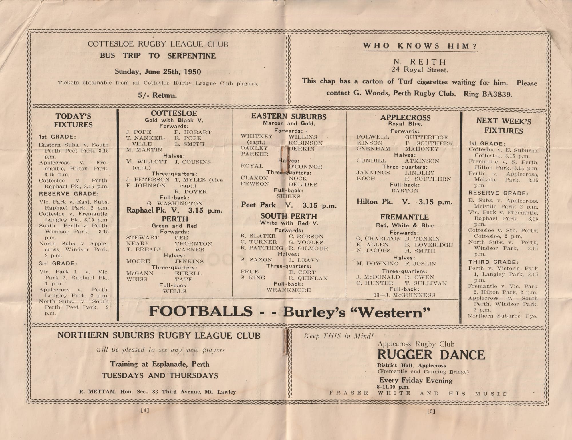 1949 Programme Team List