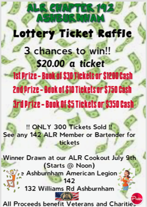 ALR Chapter 142 Lottery Ticket Raffle Tickets On Sale Now!