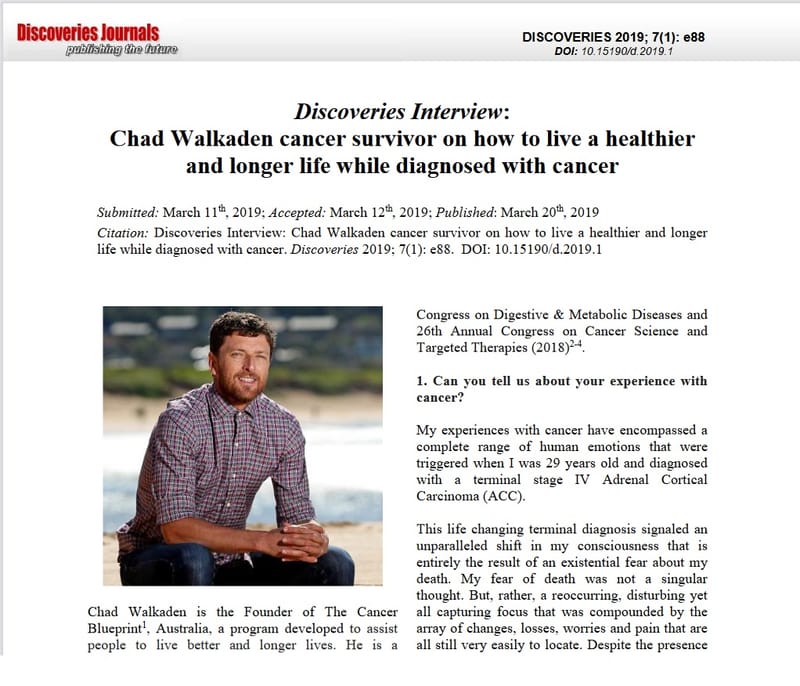 Chad Walkaden cancer survivor on how to live a healthier and longer life