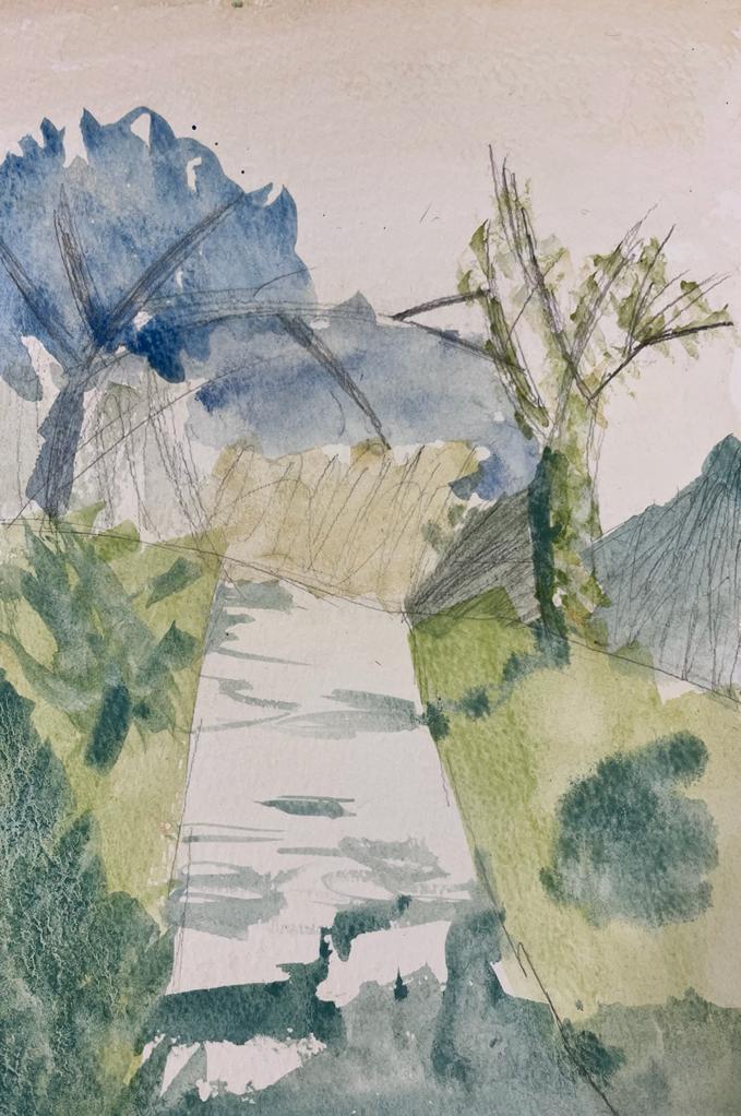 Year 6 watercolour landscapes from plain sketching.