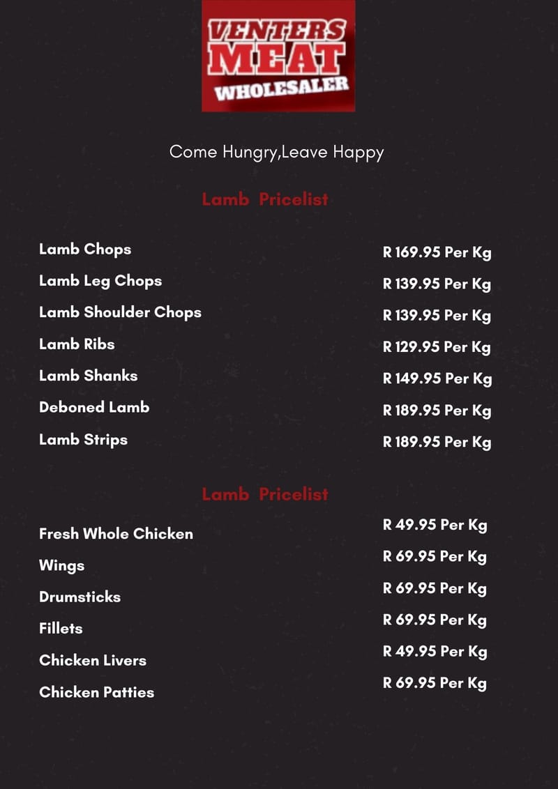 Lamb & Chicken Pricelist Venters Meat
