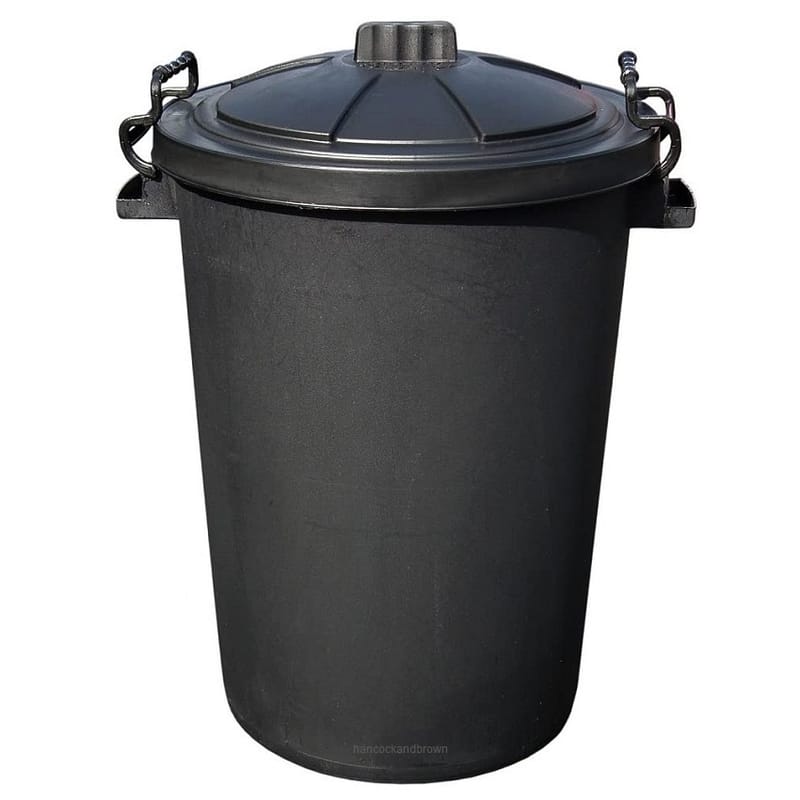 Refuse Bin 80 litre Tough Black Plastic (Waterproof) With Lockable Lid