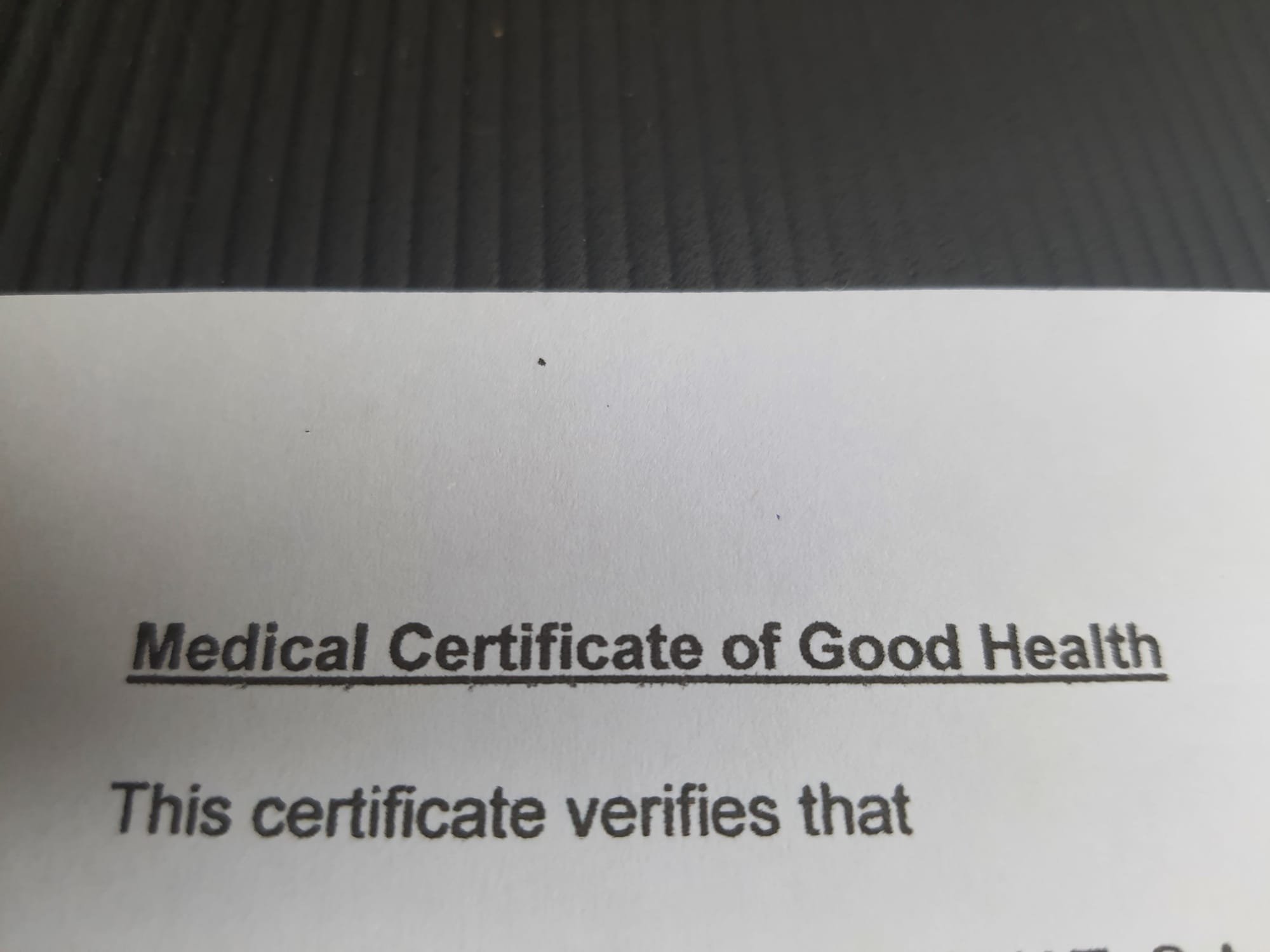 Legalised Medical Certificate of Good Health
