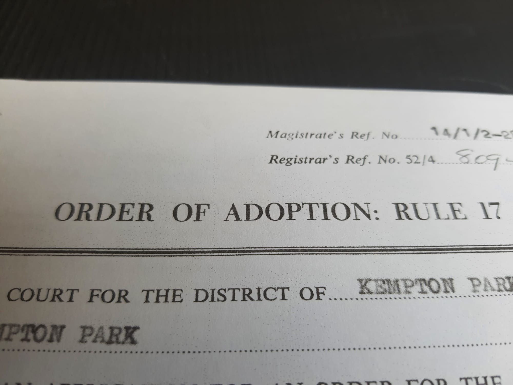Legalised Adoption Order