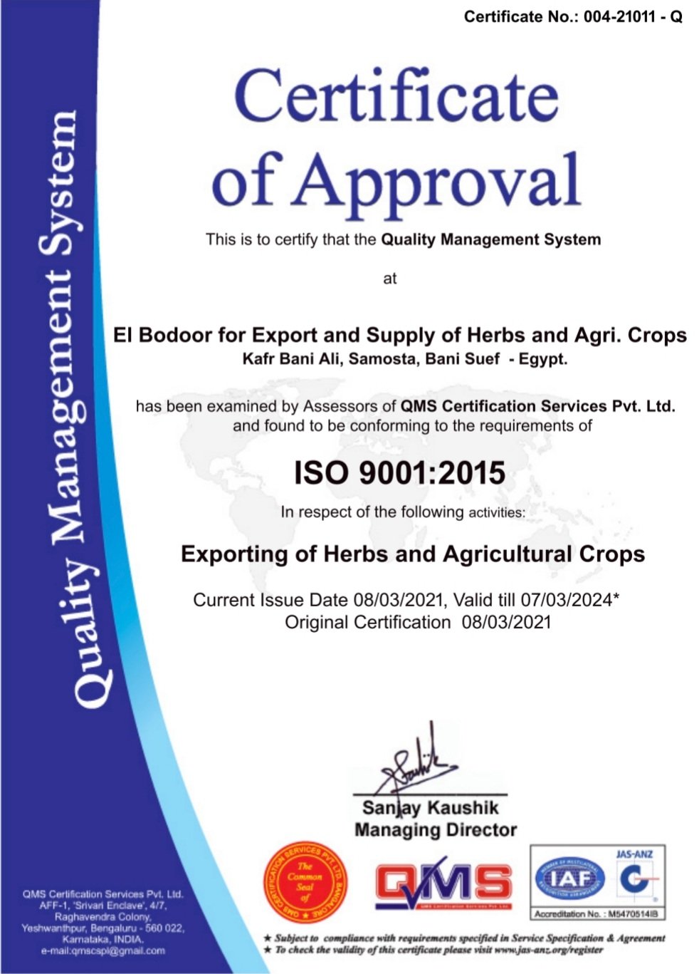Certificate of Approval ELBODOOR HERBS