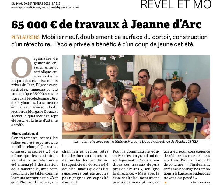 65 000€ de travaux à l'école Jeanne d'Arc