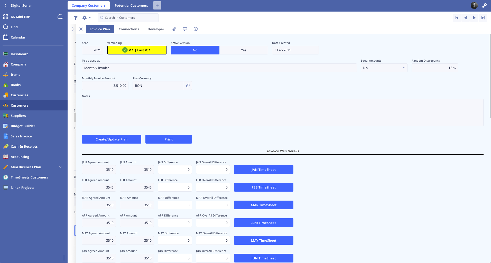 Timesheets and monthly invoicing