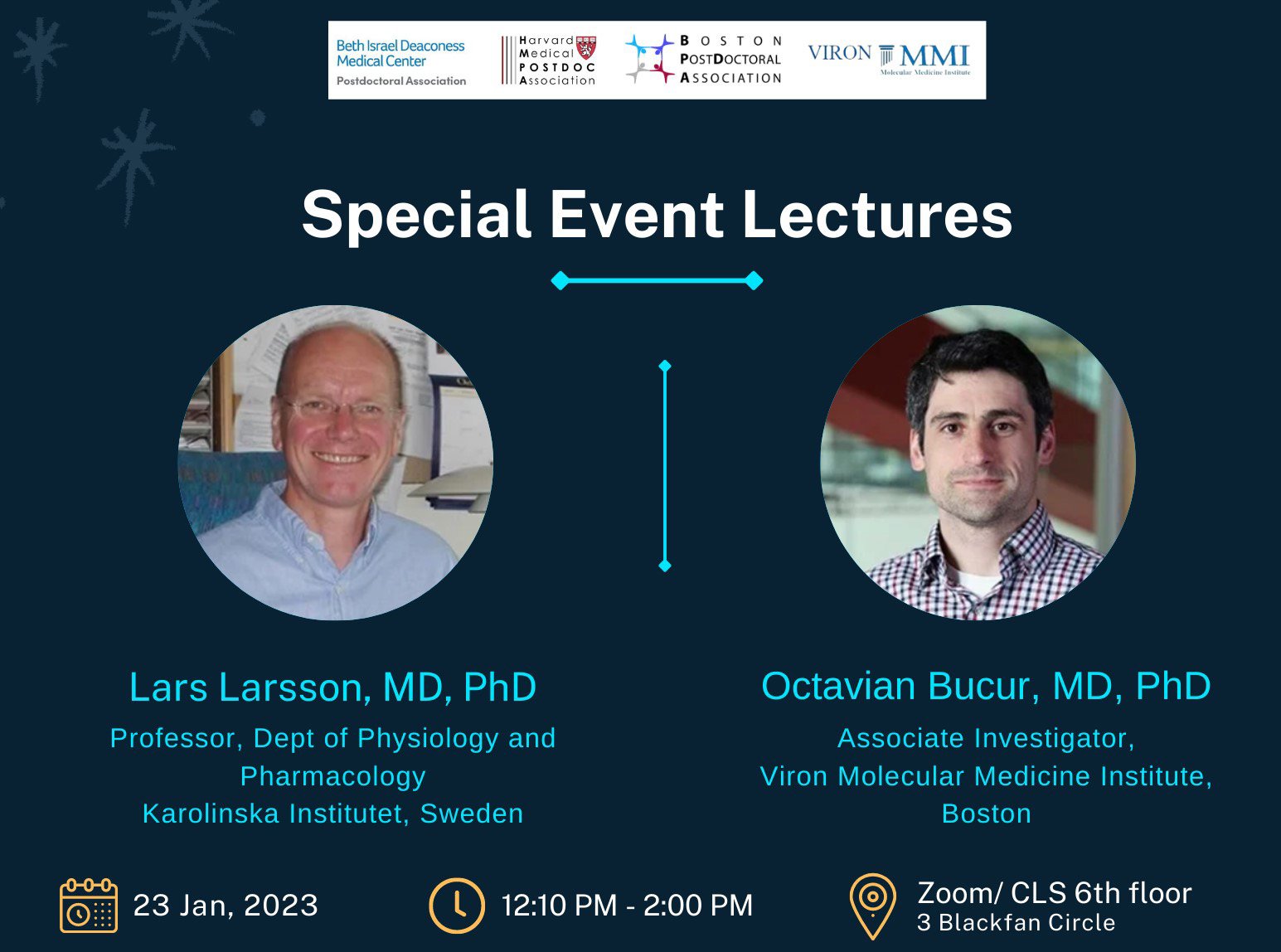 Prof. Lars Larsson, Resident Member of the MMI & Professor at the Karolinska Institute Sweden, presented an Invited Distinguished Lecture to Harvard & Boston Post-Doctoral Fellows. Associate MMI Resident Member Prof. Octavian Bucur presented the impact of Expansion Pathology technology. Jan 23, 2023