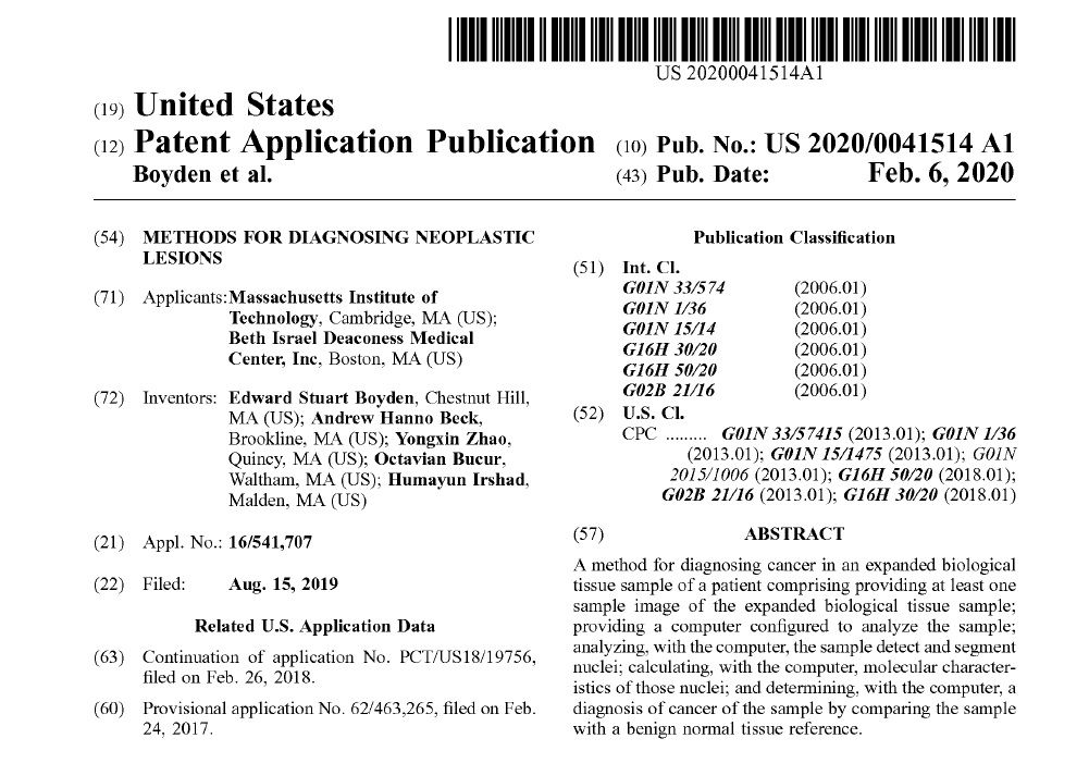 Patent: Methods for Diagnosing Neoplastic Lesions