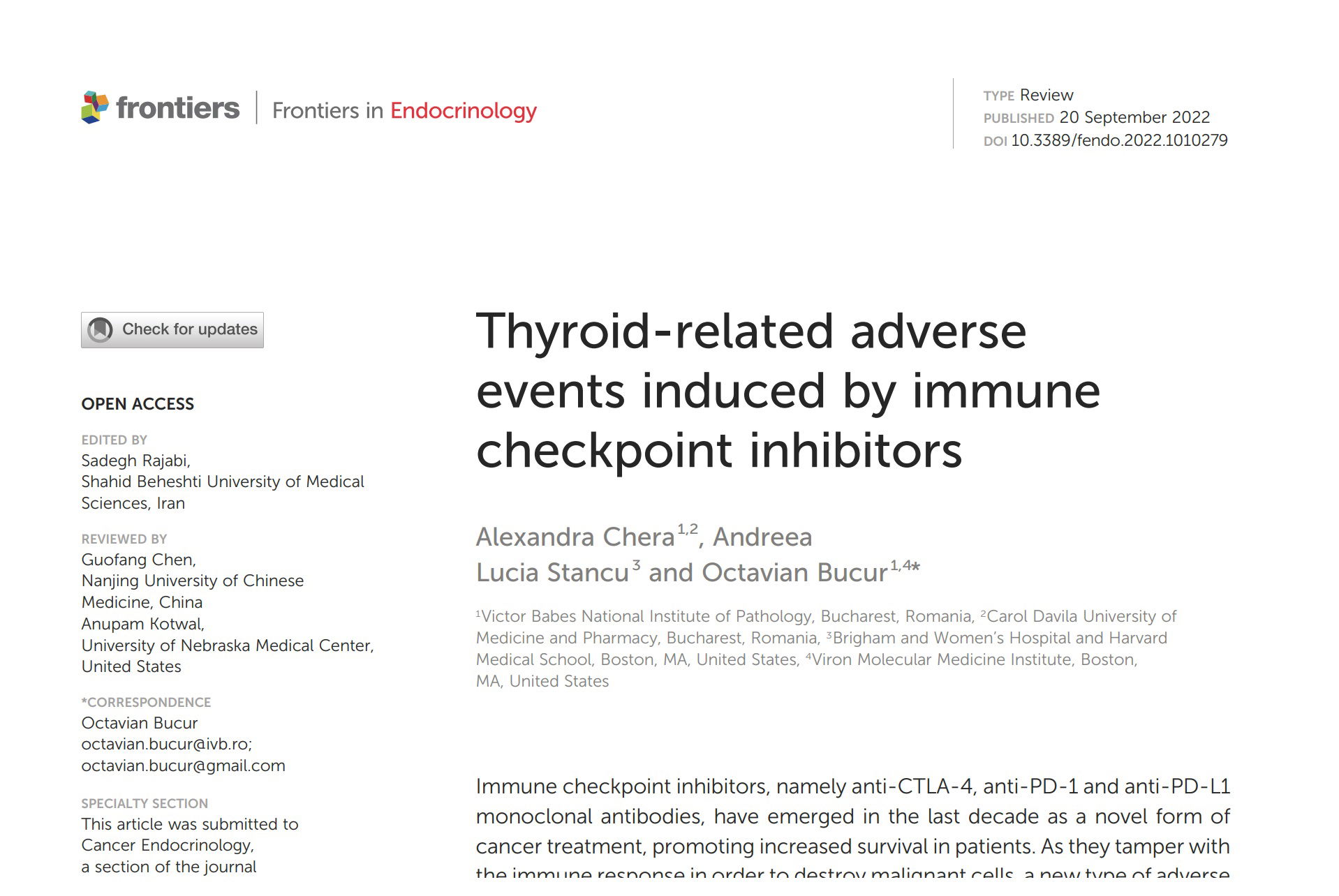 Manuscript by Alexandra Chera is now published in Frontiers in Endocrinology (impact factor 6) - congratulations!