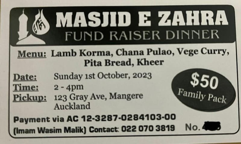 Fundraising Dinner for Masjid E Zahra