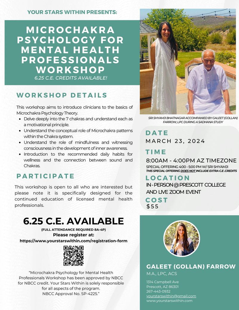 Microchakra Psychology™ Workshop for Mental Health Professionals by Prof. Galeet Farrow, MA, LPC, ACS
