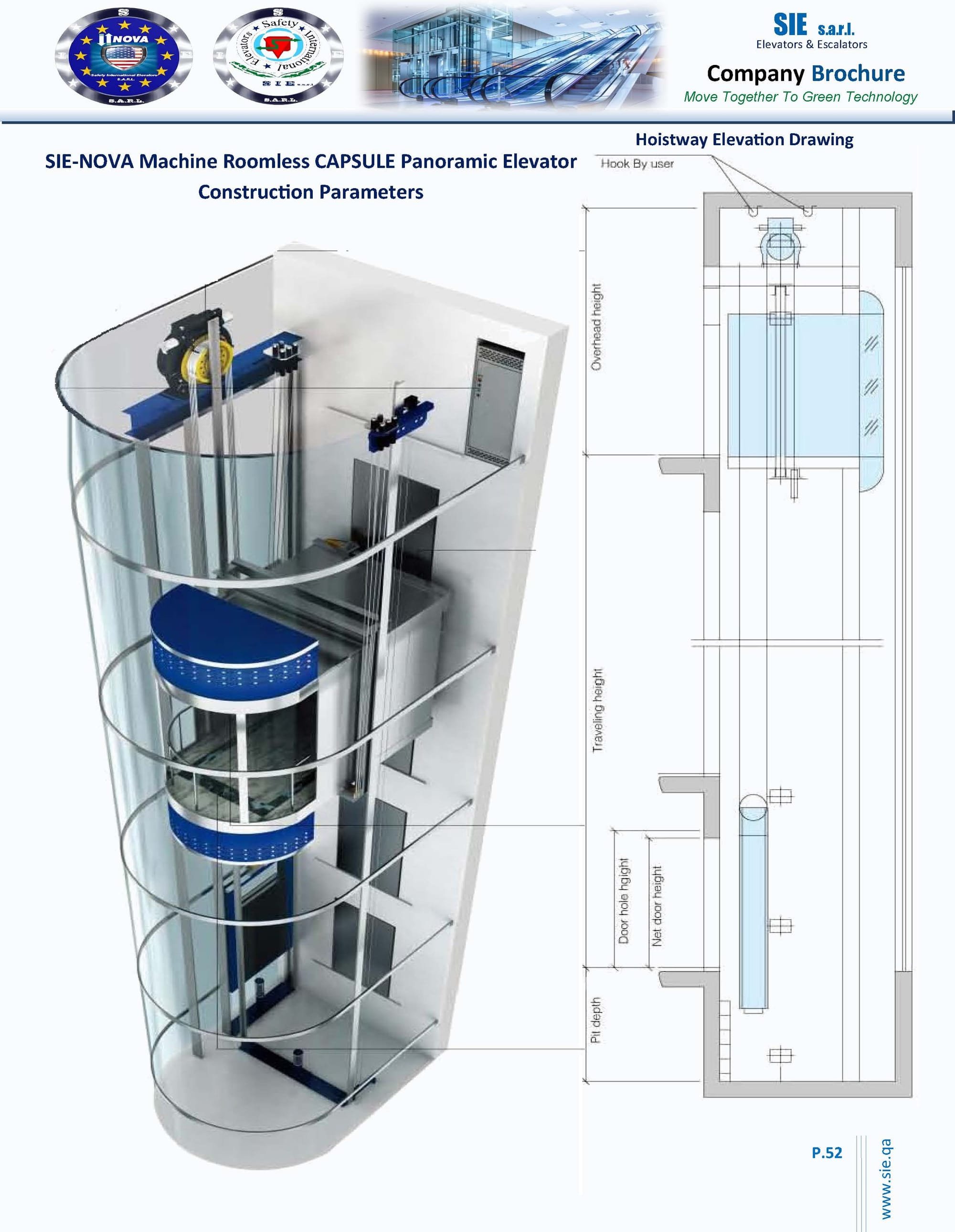 (MRL) MACHINE ROOMLESS CAPSULE PANORAMIC ELEVATORS - DETAILS & DIMENSIONS