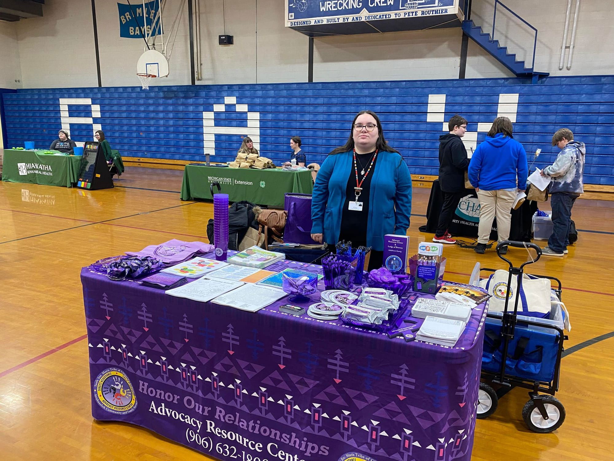 Cultural Healing Educator Grey Shea at the Brimley High School Teen Fair