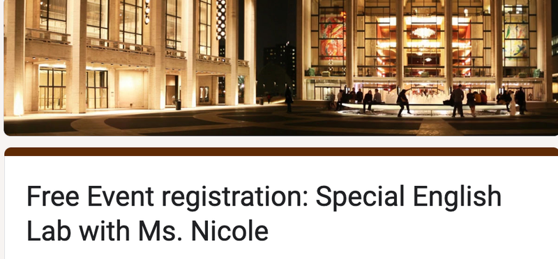 Free Event registration: Special English Lab with Ms. Nicole