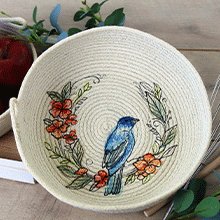 Embroidery NG embroidering on a rope bowl