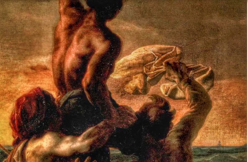 2. Detalle de la Balsa de la Medusa donde aparece al fondo a la derecha, el Argus. Géricault. 1816