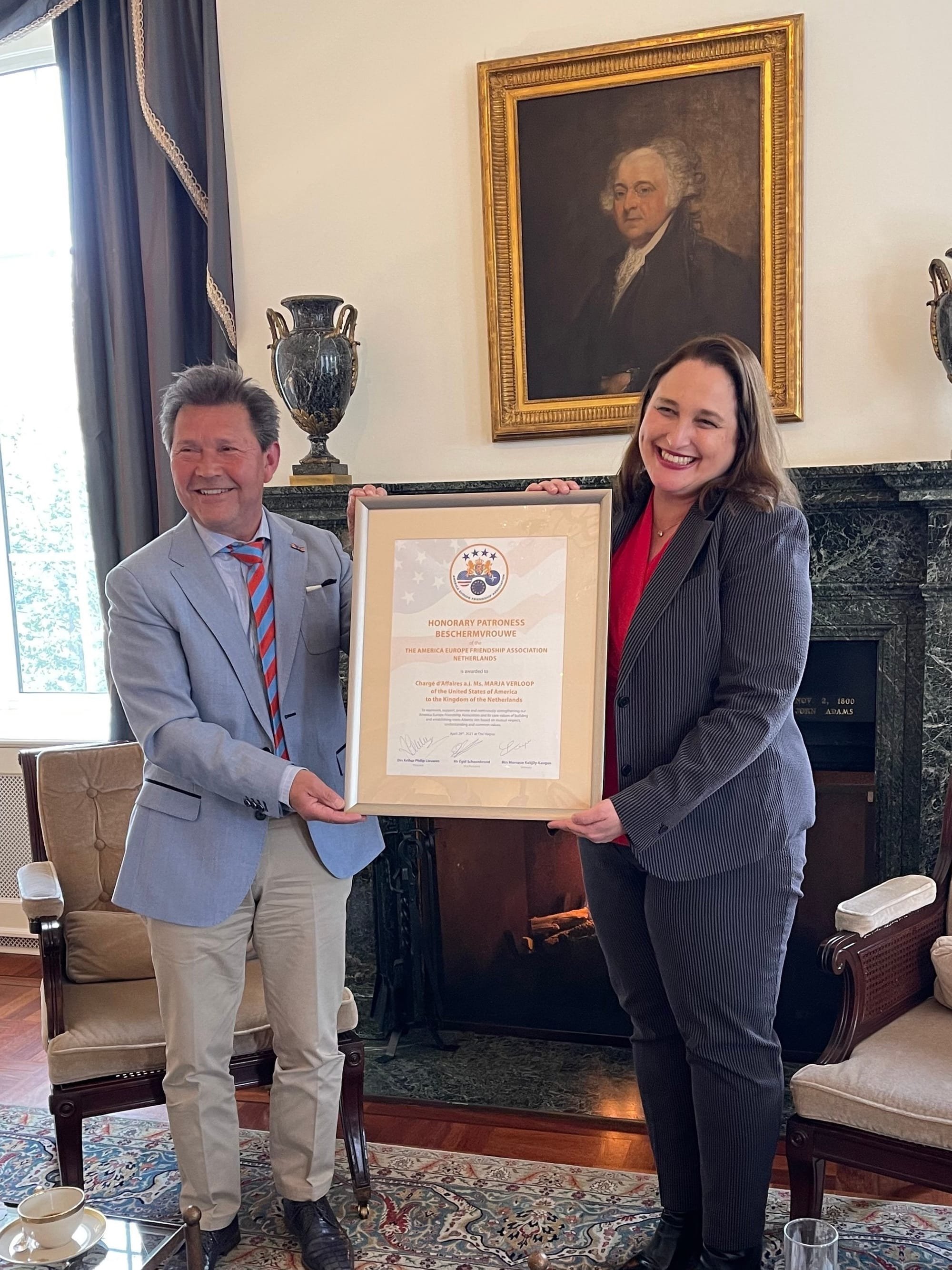Installation Ceremony of Honorary Patron Ms Marja Verloop, Chargé d’Affaires of the United States of America at the US Ambassador’s Residence at the Hague