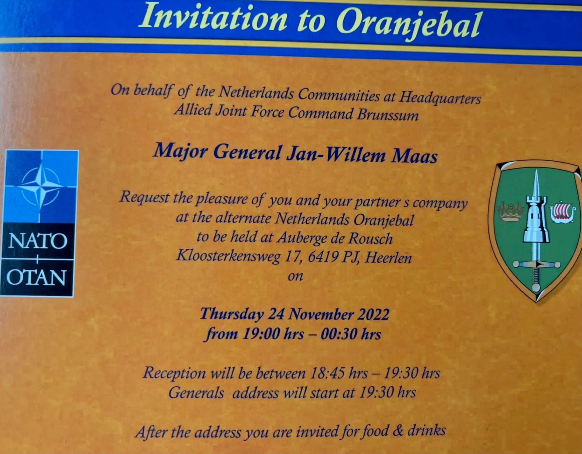 November 24, 2022 NATO JFC Oranjebal at Auberge de Rousch