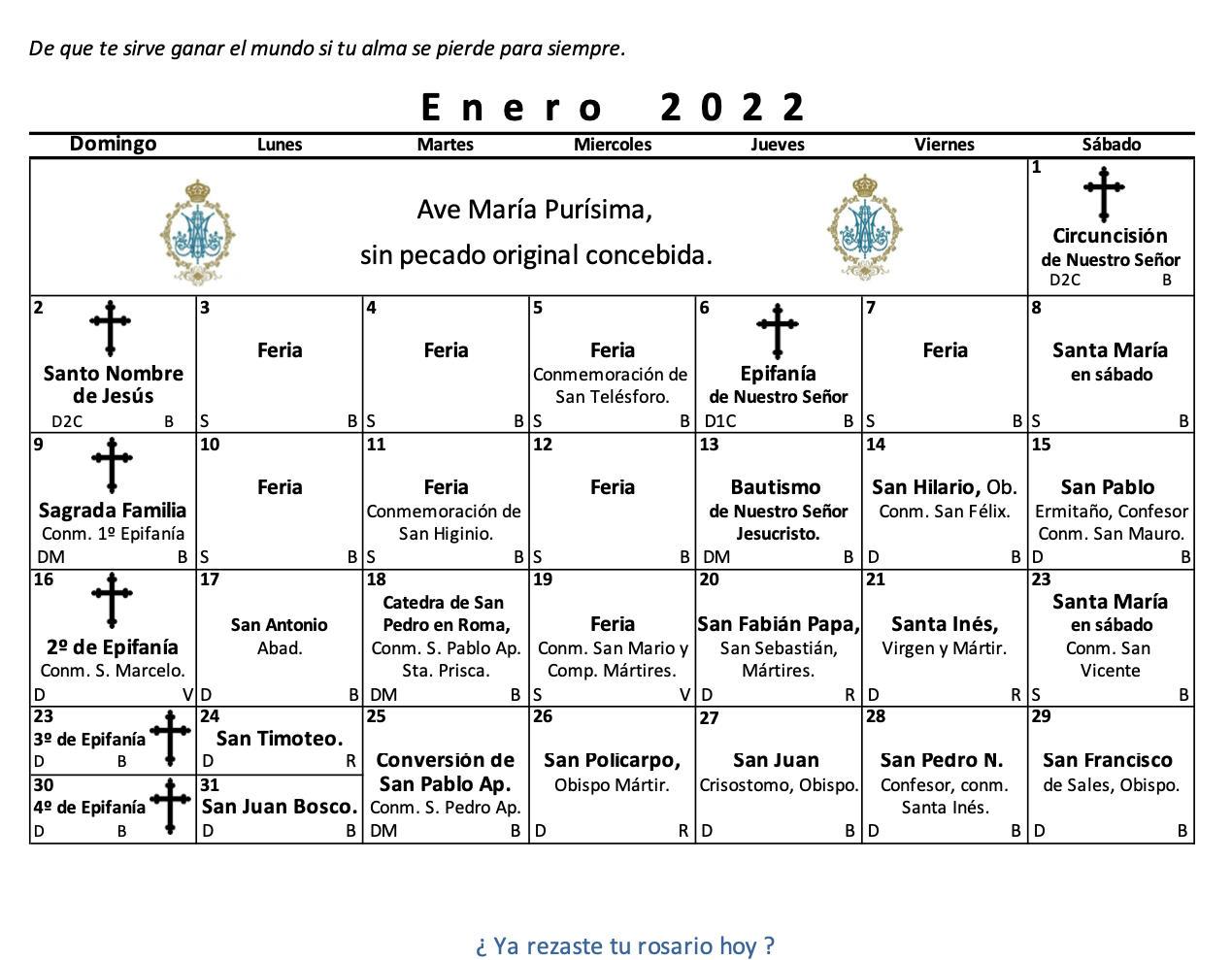 Calendario católico tradicional.