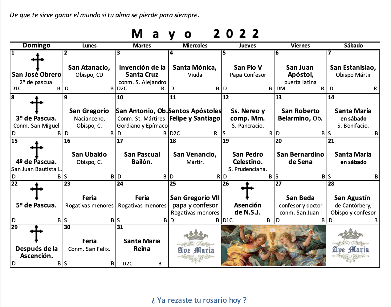Calendario católico tradicional.