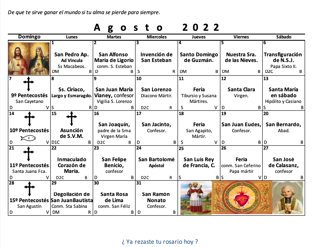 Calendario católico tradicional.