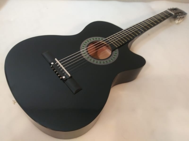 Beautiful Jet Black Classical Guitar with Cutaway Leo Blacks Music Shack