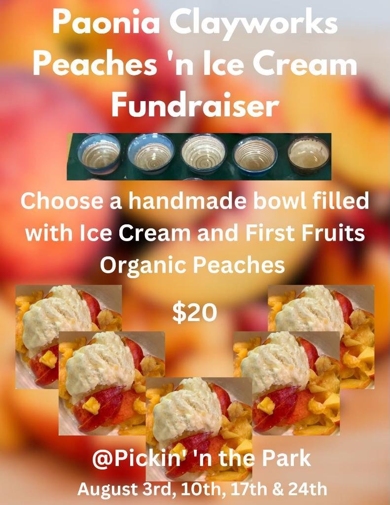Peaches and Ice Cream in Handmade bowls, Fundraiser at Picking In The Park event