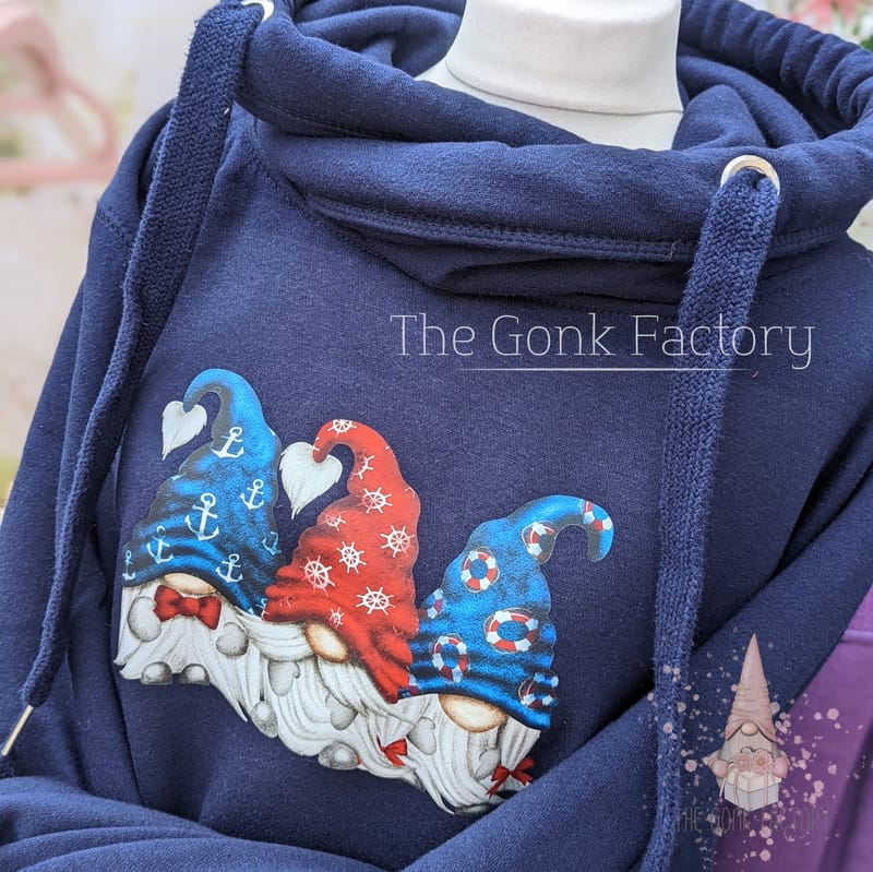 Premium Navy 'Nautical Gonks' Cross Neck Hoodie