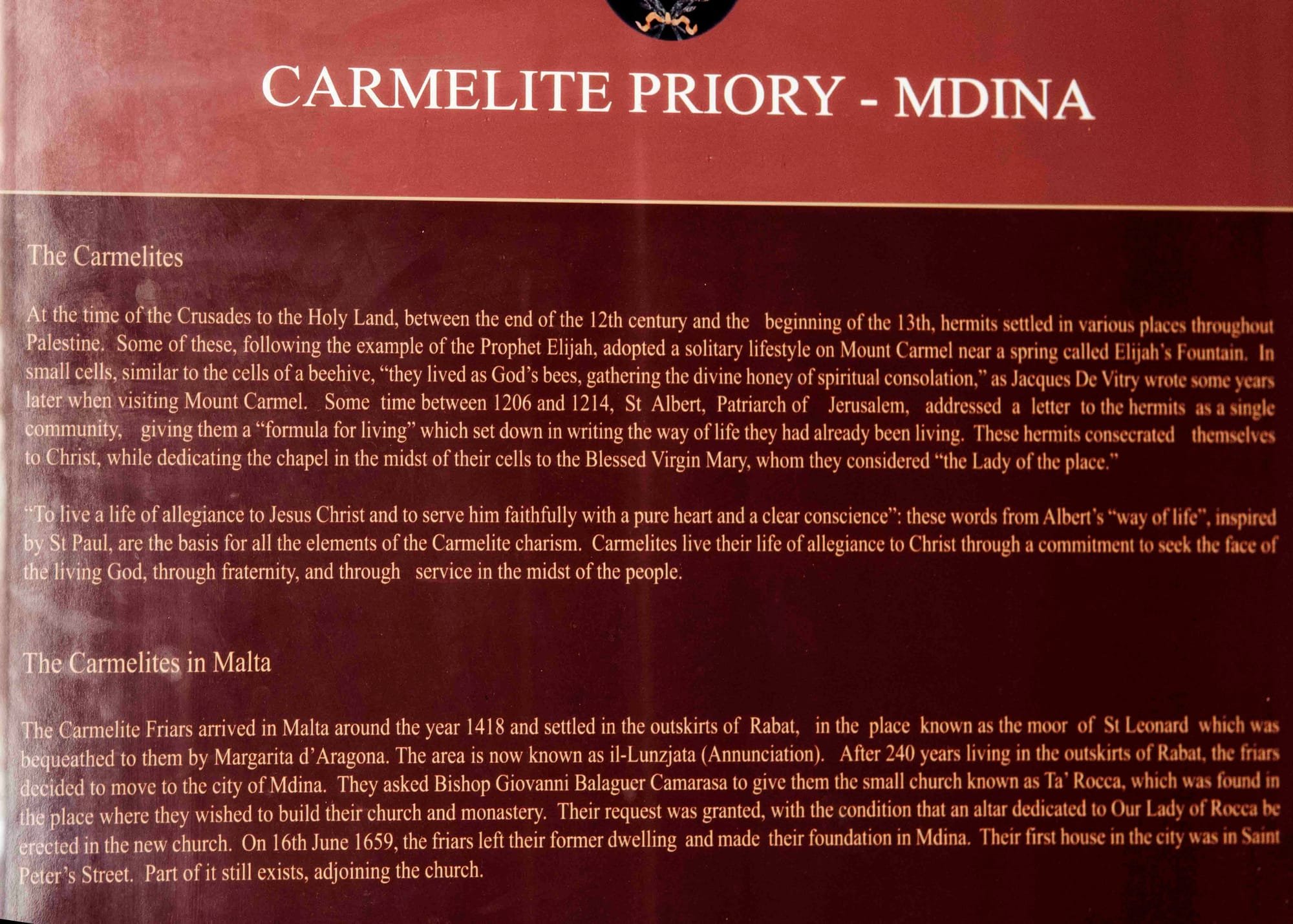 Carmelite Priory, M'Dina
