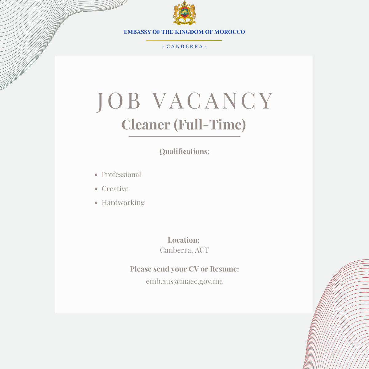 Job Vacancy - Cleaner