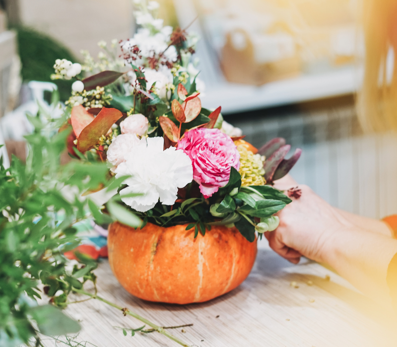 NEW ! 'Celebrate the season! ' Festive flower arrangement in a pumpkin 'workshop-ADULTS MORNING CLASS
