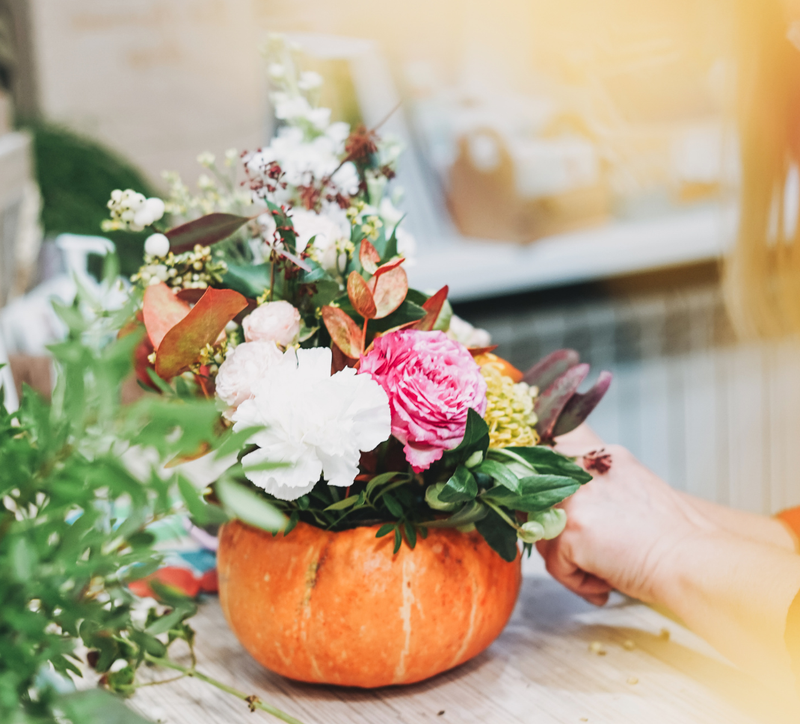 NEW ! 'Celebrate the season! ' Festive flower arrangement in a pumpkin 'workshop-ADULTS