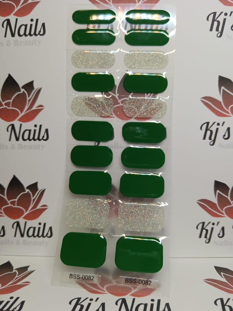 Green and Silver Gel Wrap Kj's Nails