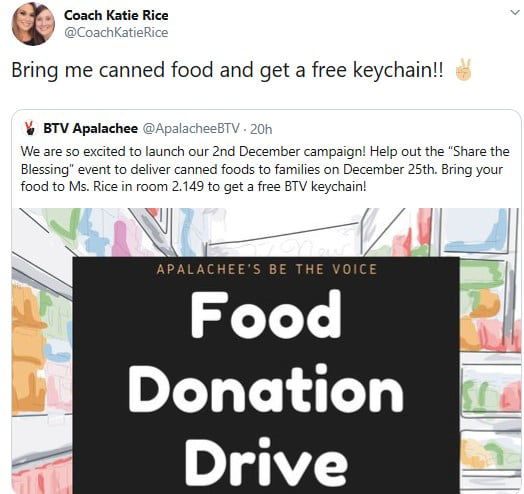 FOOD DONATION DRIVE – APALACHEE HIGH SCHOOL