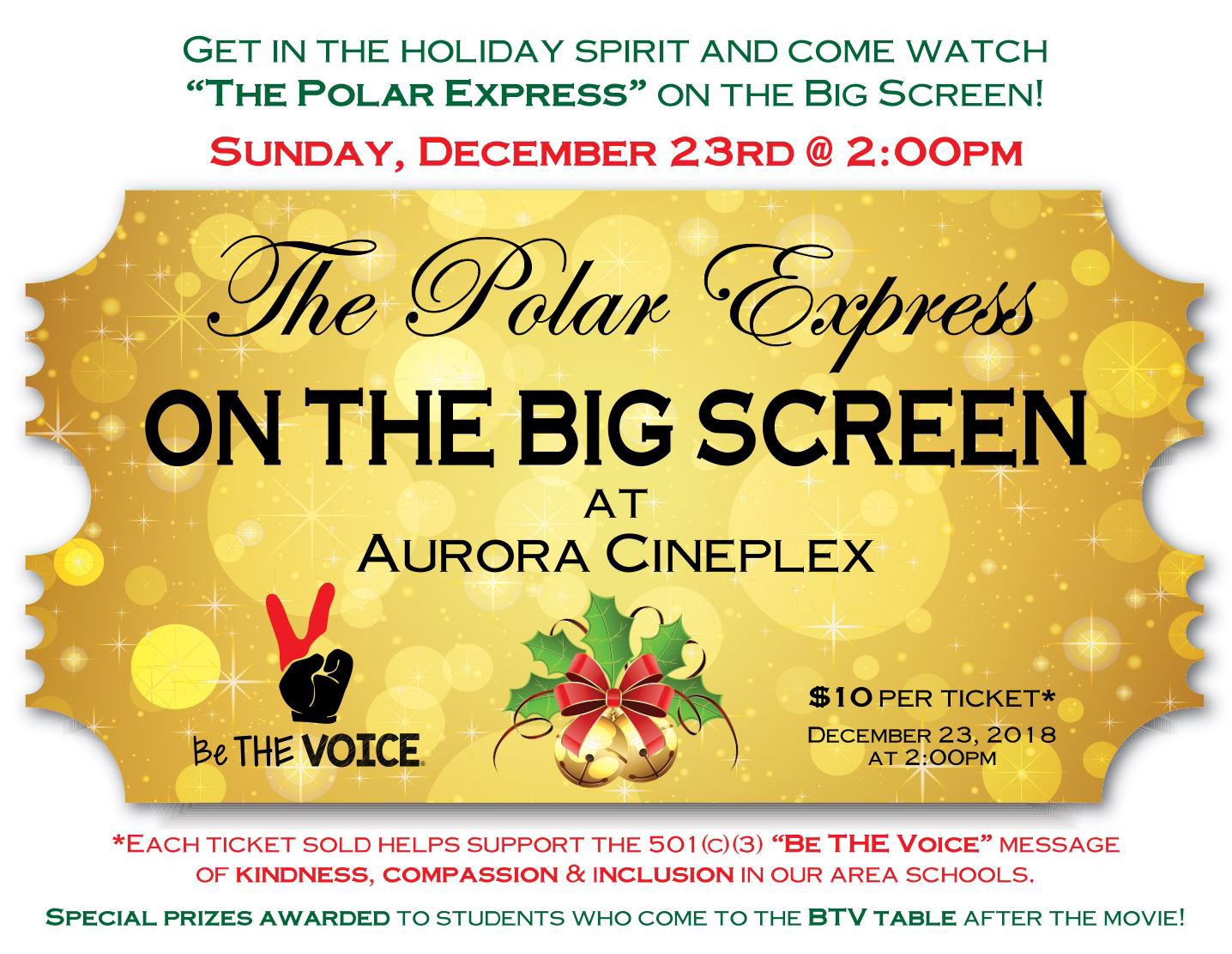 BE THE VOICE AND AURORA CINEPLEX HOST HOLIDAY MOVIE FUNDRAISER