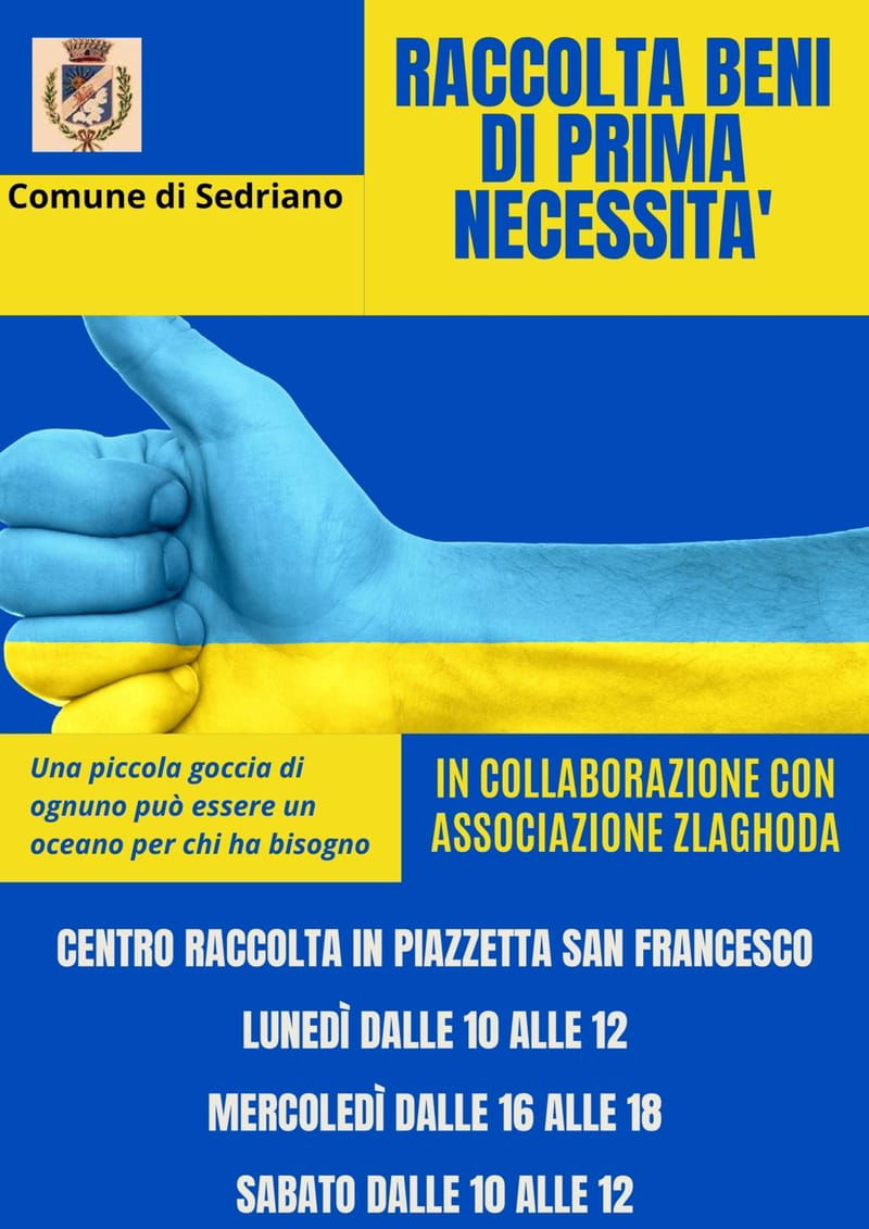 RINGRAZIAMENTI DELL'AMMINISTRAZIONE E MODIFICA GIORNI DI APERTURA CENTRO RACCOLTA BENI DI PRIMA NECESSITA'