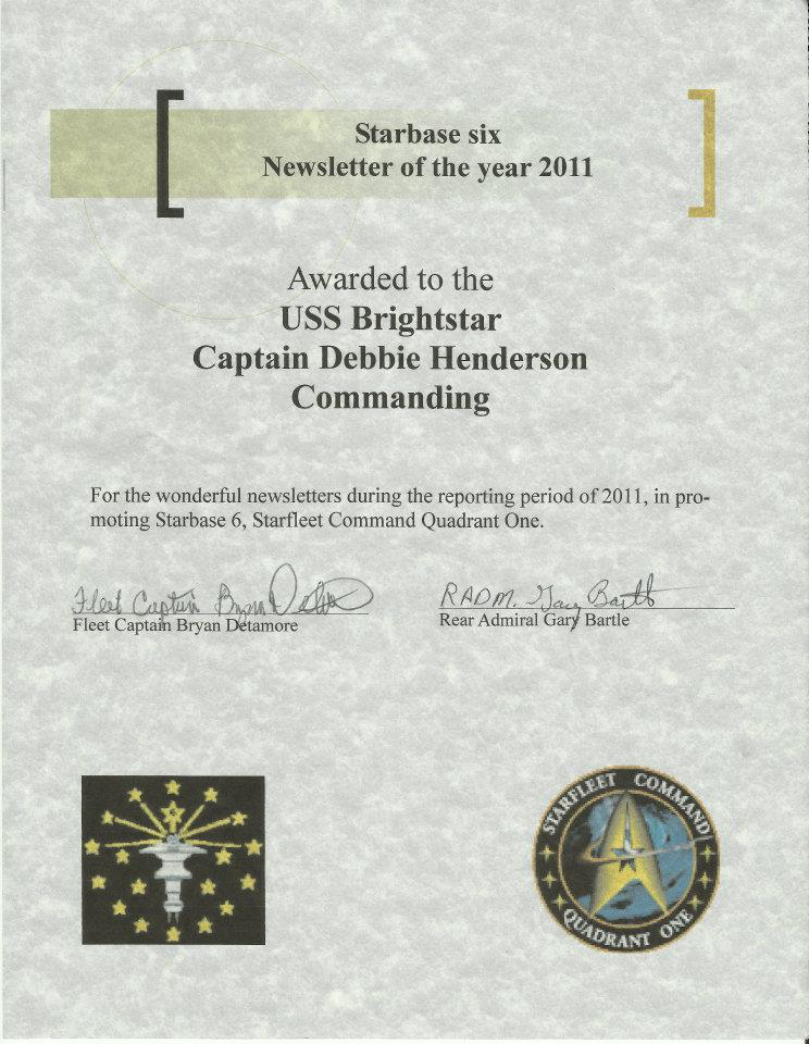 'Newsletter of the Year' Third Place (Tied) (Starbase Six award) 2011
