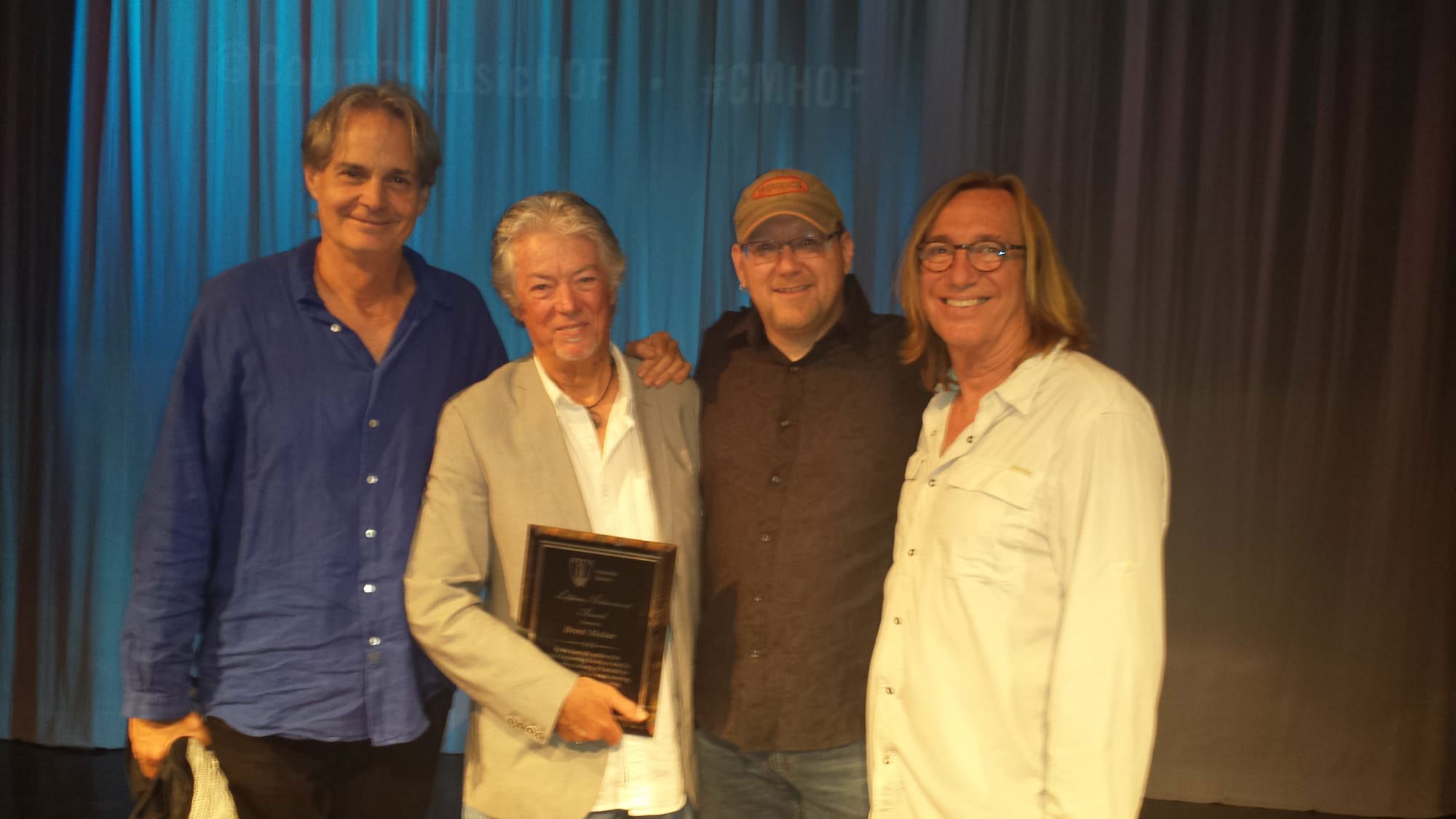 AES Awards Show in Nashville Hall of Fame. L_R Glenn Worf ("A" Session Bass), Producer Brent Mayer, & producer Chuck Ainley