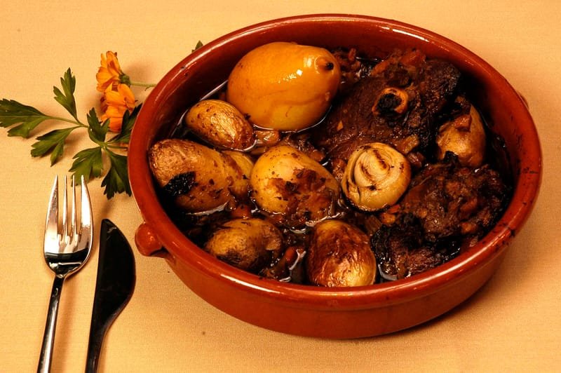 Lamb stew in a casserole