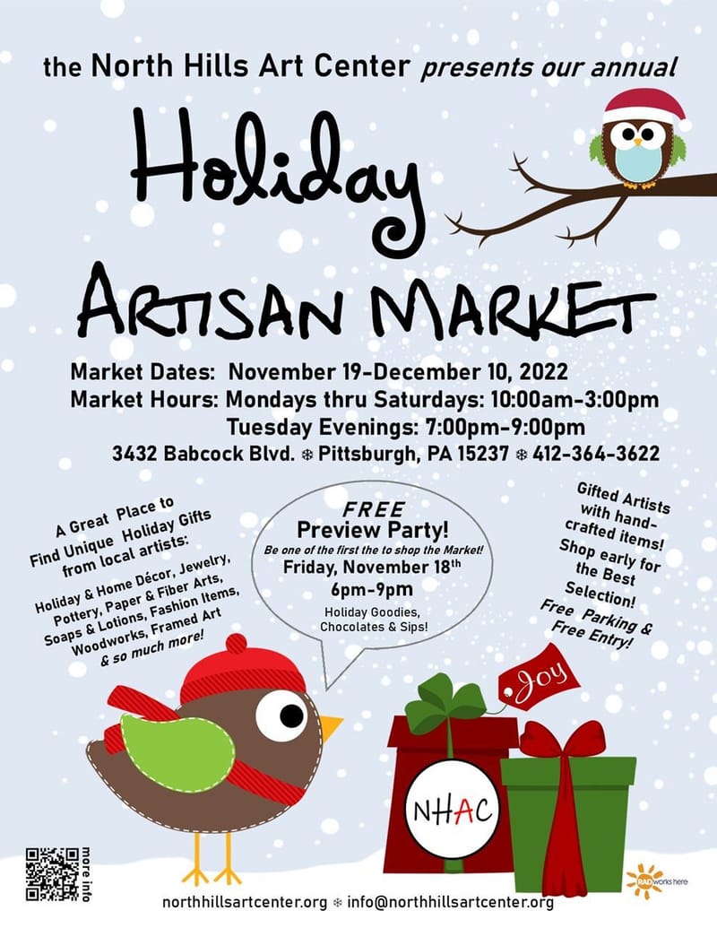 North Hill Art Center Holiday Market 11/19 thru 12/10 22