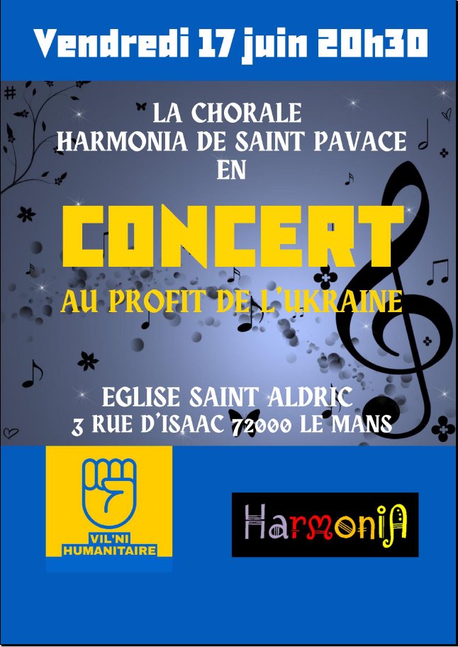 Concert au Mans de la chorale Harmonia en soutien à l'Ukraine
